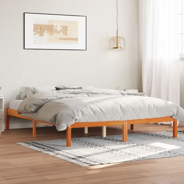 vidaXL Cama sin colch&oacute;n madera maciza de pino marr&oacute;n cera 160x200 cm