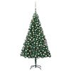vidaXL Árbol de Navidad preiluminado con luces y bolas verde 210 cm