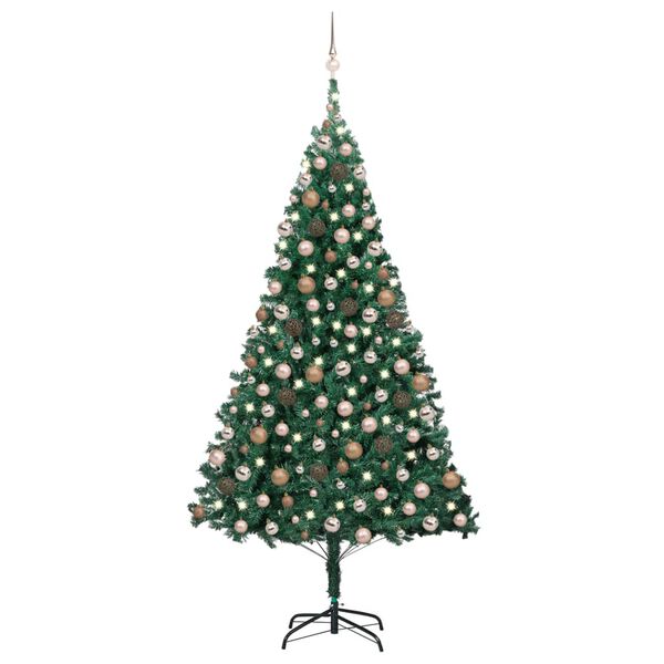 vidaXL Árbol de Navidad preiluminado con luces y bolas verde 210 cm