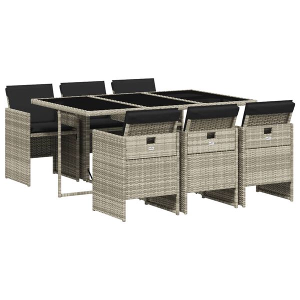 vidaXL Set comedor jard&iacute;n 7 pzas y cojines rat&aacute;n sint&eacute;tico gris claro