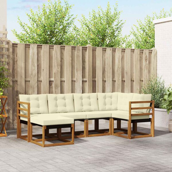 vidaXL Conjunto de sof&aacute;s de exterior con coj&iacute;n 6 pcs Natural y Crema