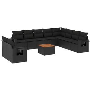 vidaXL Set de sof&aacute;s de jard&iacute;n 11 pzas y cojines rat&aacute;n sint&eacute;tico negro