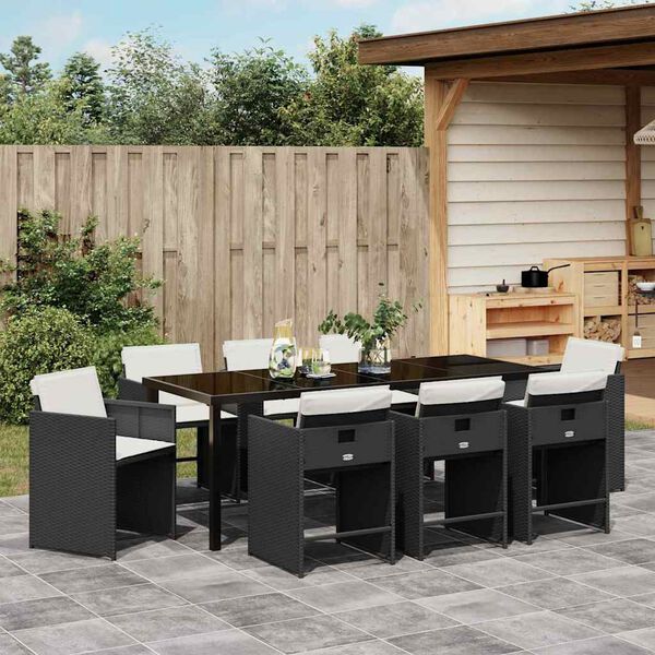 vidaXL Conjunto de Comedor de Jard&iacute;n 9 pcs Negro rat&aacute;n sint&eacute;tico