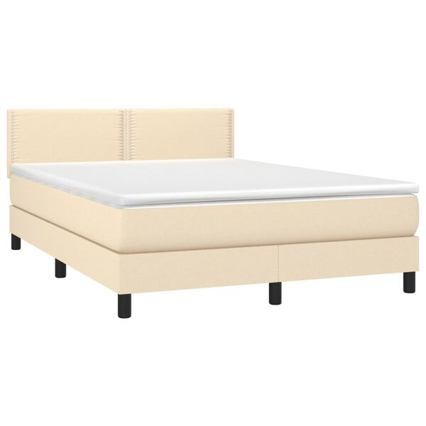 vidaXL Cama box spring colch&oacute;n y luces LED tela crema 140x200 cm