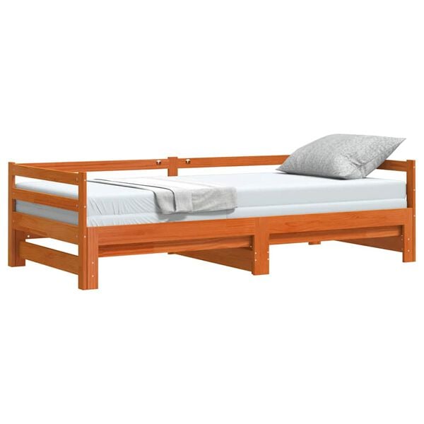 vidaXL Sof&aacute; cama nido madera maciza de pino marr&oacute;n cera 90x200 cm