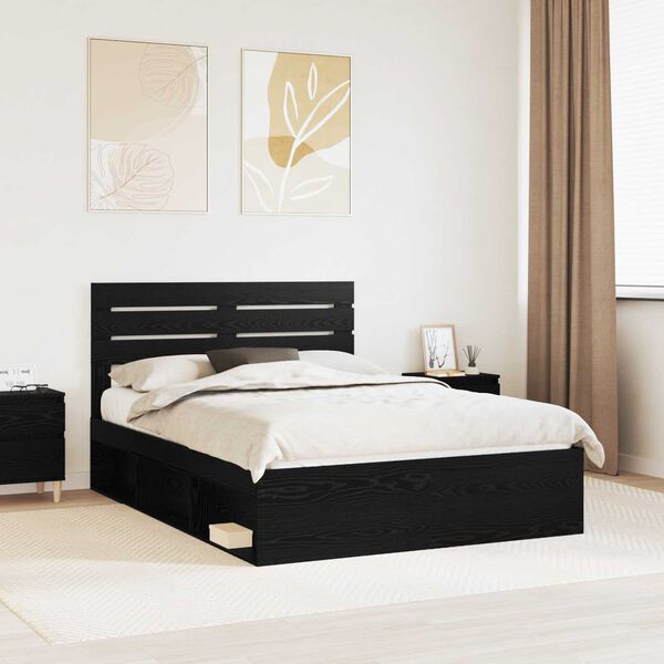 vidaXL Estructura de cama Negro 150 x 200 cm Madera de pino macizo