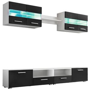 vidaXL Mueble de sal&oacute;n de TV con luces LED negro brillante 5 piezas