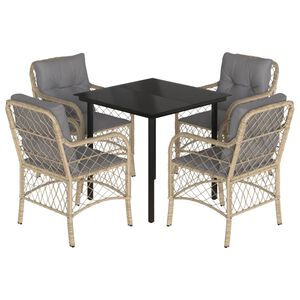 vidaXL Set comedor de jard&iacute;n 5 pzas con cojines rat&aacute;n sint&eacute;tico beige