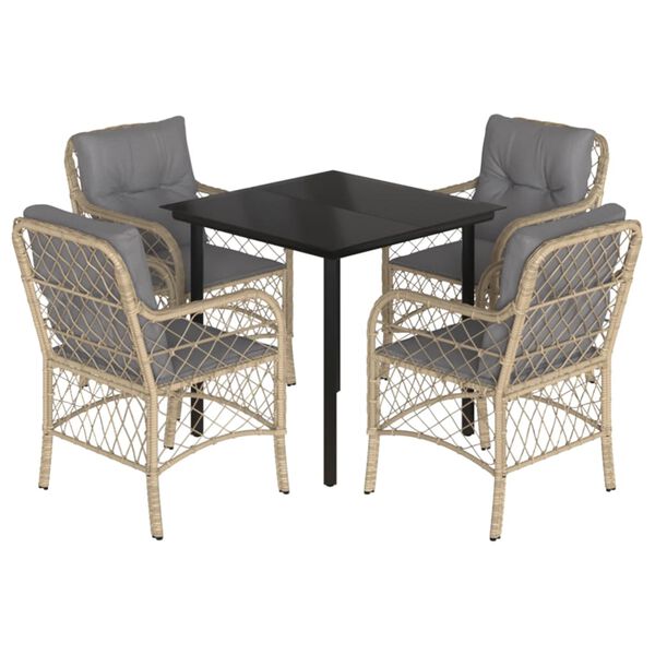 vidaXL Set comedor de jard&iacute;n 5 pzas con cojines rat&aacute;n sint&eacute;tico beige