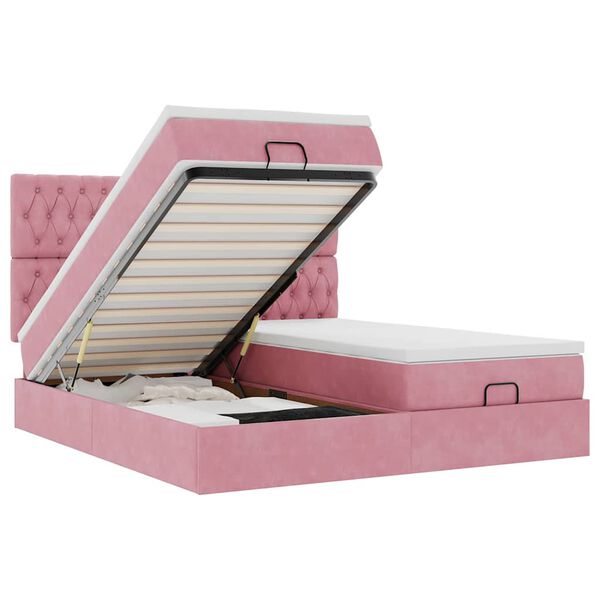 vidaXL Estructura de cama otomana colchones terciopelo rosa 160x200cm