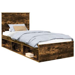 vidaXL Estructura de cama con cabecera Roble ahumado 90 x 190 cm