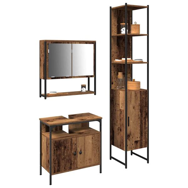 vidaXL Juego de muebles de ba&ntilde;o con estante 3 pcs Madera Vieja