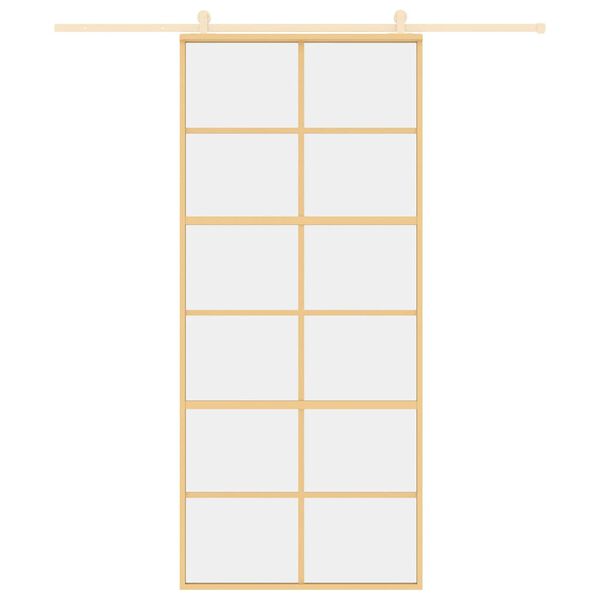 vidaXL Puerta corredera dorada de vidrio ESG transparente y aluminio