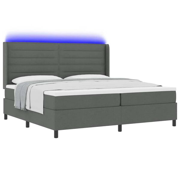 vidaXL Cama Box Spring LED con colch&oacute;n Gris oscuro 200 x 200 cm tela