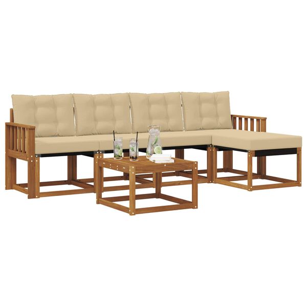vidaXL Conjunto de sof&aacute;s de exterior con coj&iacute;n 6 pcs Natural y Beige