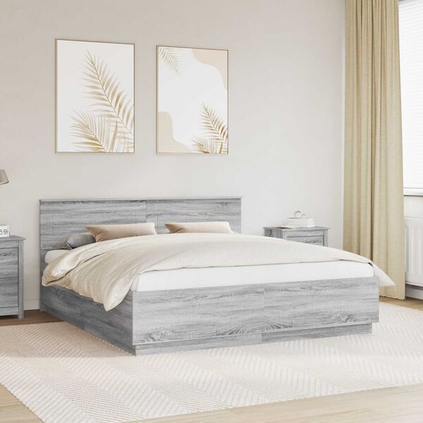 vidaXL Estructura de cama con cabecera Gris Sonoma 180 x 200 cm