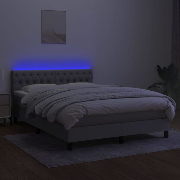 vidaXL Cama box spring colch&oacute;n y luces LED tela gris claro 140x200 cm