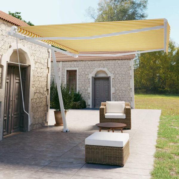 vidaXL Toldo de pie retr&aacute;ctil manual amarillo y blanco 450x350 cm