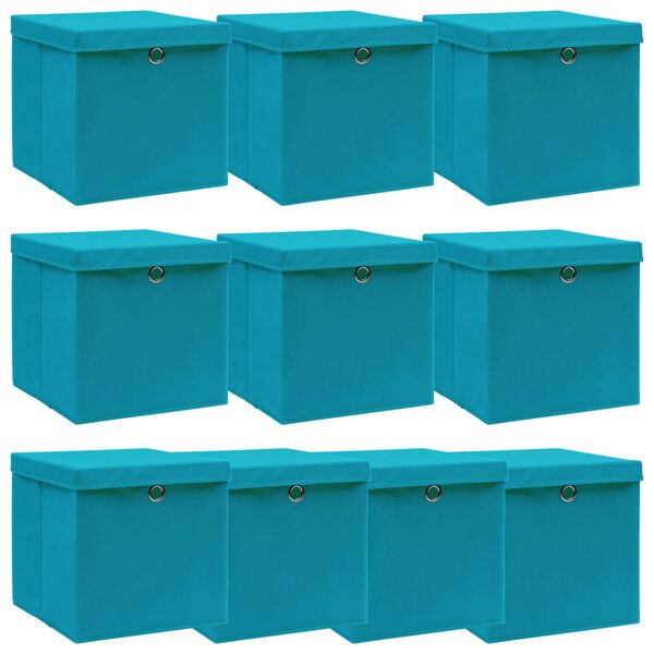 vidaXL Caja de almacenaje con tapa 4 uds tela azul celeste 32x32x32 cm