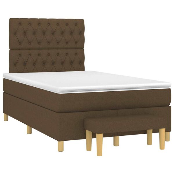 vidaXL Cama box spring con colch&oacute;n tela marr&oacute;n oscuro 120x190 cm