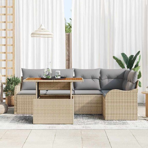vidaXL Conjunto de sof&aacute; de jard&iacute;n con coj&iacute;n 6 pcs beige y gris claro