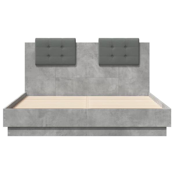 vidaXL Cama con cabecero madera de ingenier&iacute;a gris hormig&oacute;n 135x190 cm