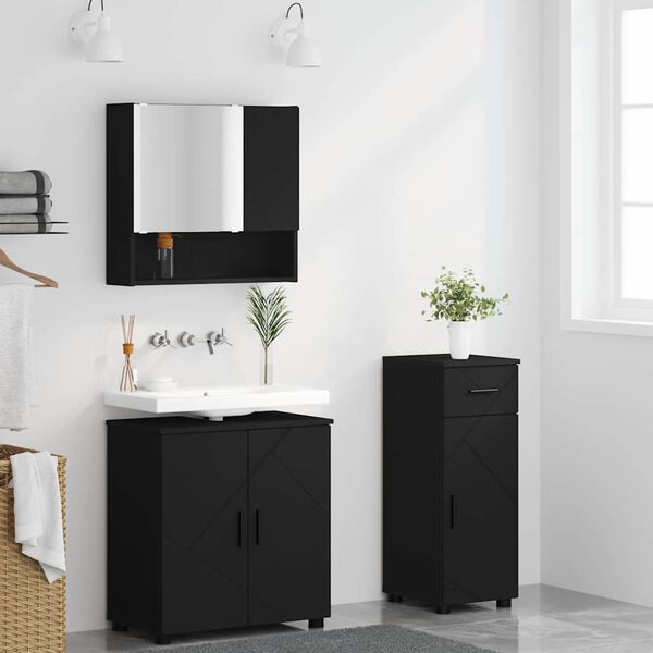 vidaXL Juego de muebles de ba&ntilde;o con caj&oacute;n con puerta 3 pcs Negro