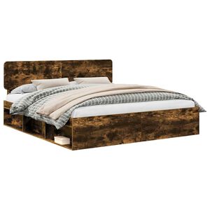 vidaXL Estructura de cama con cabecera Roble ahumado 200 x 200 cm