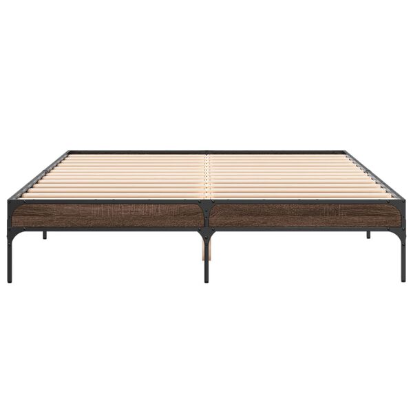 vidaXL Estructura cama madera ingenier&iacute;a metal marr&oacute;n roble 160x200 cm