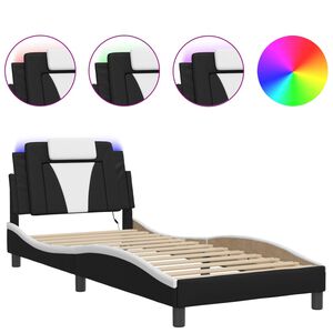 vidaXL Estructura de cama Viana con LED sin colchón negro blanco 80x200 cm