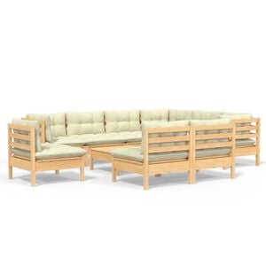 vidaXL Muebles de jard&iacute;n 10 pzas y cojines madera maciza de pino crema