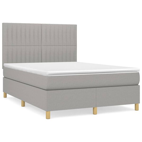 vidaXL Cama box spring con colch&oacute;n tela gris claro 140x200 cm