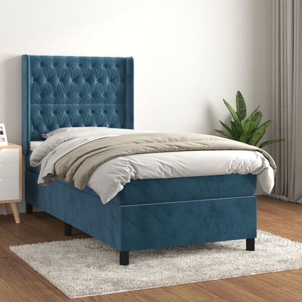 vidaXL Cama box spring con colch&oacute;n terciopelo azul oscuro 80x200 cm