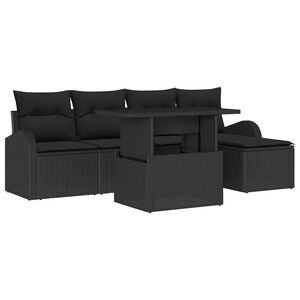 vidaXL Conjunto de sof&aacute; de jard&iacute;n 6 pcs Negro rat&aacute;n sint&eacute;tico