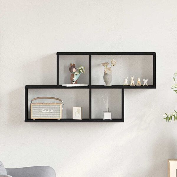vidaXL Estante de pared con estante Roble Negro 76 x 15 x 53 cm