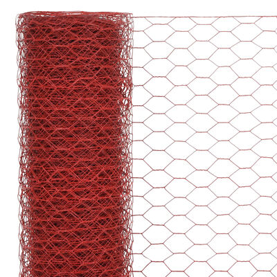 vidaXL Alambrada de gallinero acero revestimiento PVC rojo 25x0,75 m