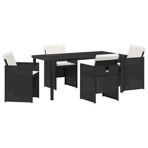 vidaXL Conjunto de Comedor de Jard&iacute;n 5 pcs Negro rat&aacute;n sint&eacute;tico