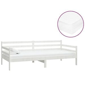 vidaXL Sof&aacute; cama con colch&oacute;n madera de pino maciza blanco 90x200 cm