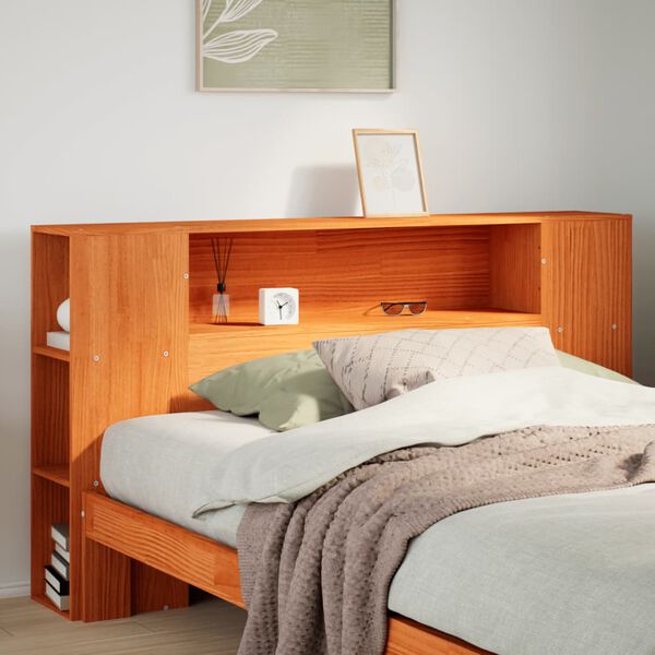 vidaXL Cabecero de cama almacenaje madera maciza pino marr&oacute;n 160 cm