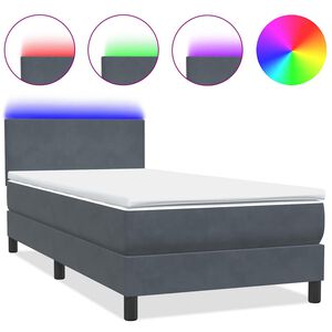 vidaXL Cama box spring con colch&oacute;n y LED terciopelo gris oscuro 80x220 cm