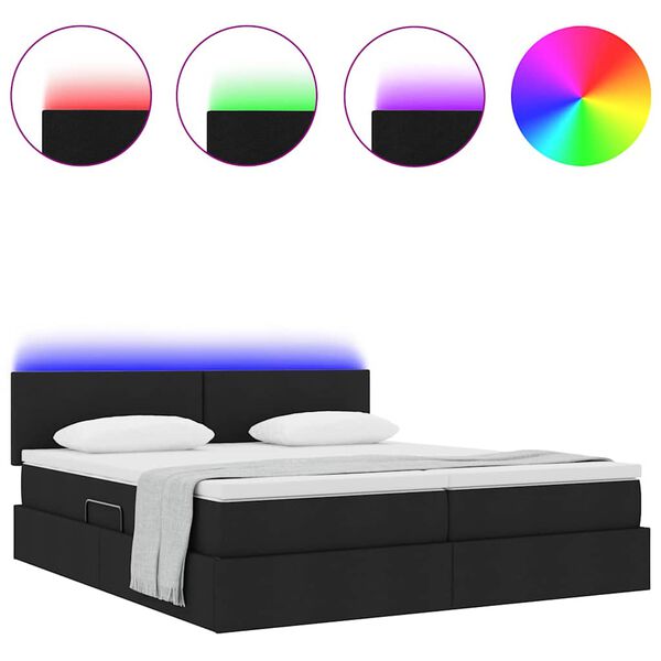 vidaXL Cama con tira de luces LED con cabecera Negro 180 x 200 cm tela