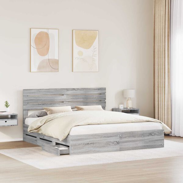 vidaXL Estructura de cama Gris Sonoma 200 x 200 cm Madera Ingenieril