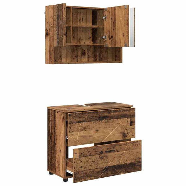 vidaXL Juego de muebles de ba&ntilde;o con caj&oacute;n 2 pcs Madera Vieja