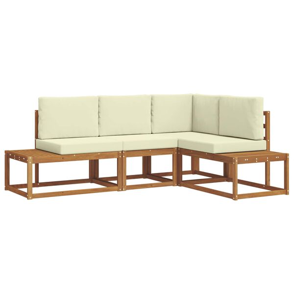 vidaXL Conjunto de sof&aacute;s de exterior con coj&iacute;n 4 Pieza Natural y Crema