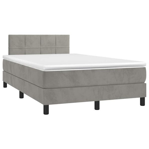 vidaXL Cama box spring colch&oacute;n y LED terciopelo gris claro 120x190 cm
