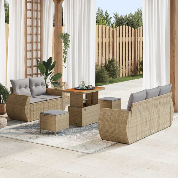 vidaXL Conjunto de sof&aacute; de jard&iacute;n con coj&iacute;n 8 pcs Beige y Gris Claro