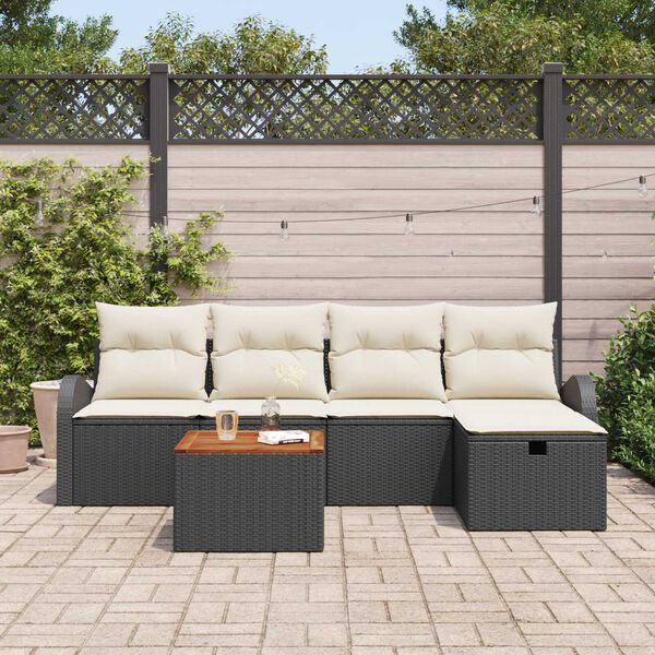 vidaXL Conjunto de sof&aacute; de jard&iacute;n con coj&iacute;n 6 pcs Negro Polirat&aacute;n