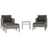 vidaXL Set de muebles de jard&iacute;n 5 pzas y cojines rat&aacute;n sint&eacute;tico gris