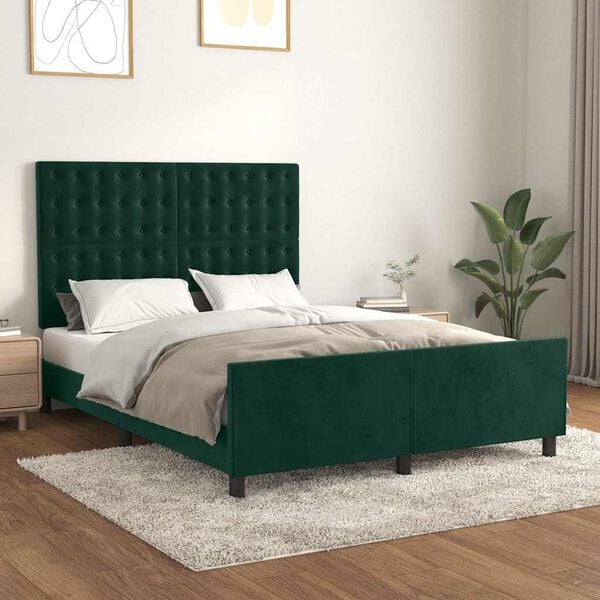 vidaXL Estructura cama sin colch&oacute;n terciopelo verde oscuro 140x200 cm