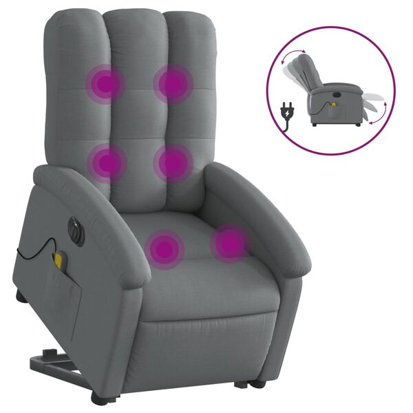 vidaXL Sill&oacute;n de masaje el&eacute;ctrico reclinable elevable tela gris oscuro